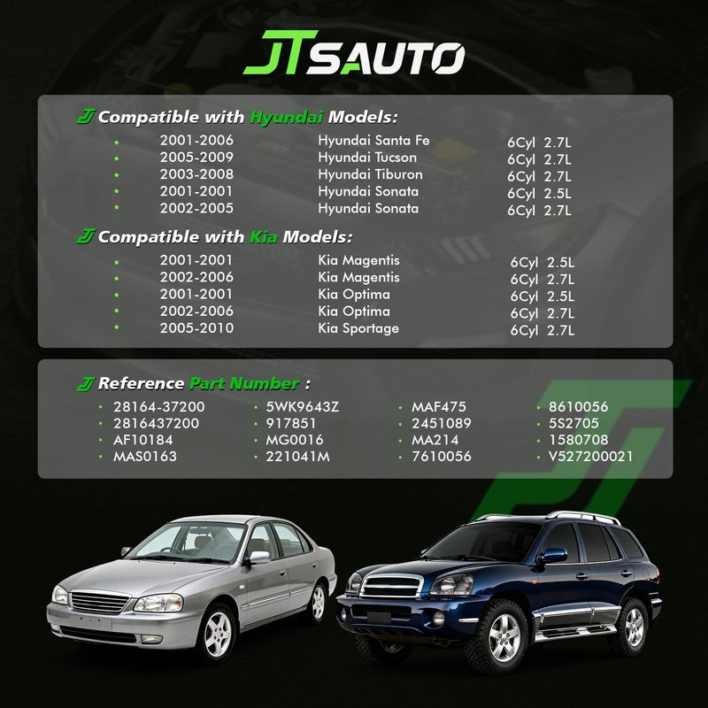 JTSAUTO 2816437200 Upgrade MAF Mass Air Flow Sensor Compatible with 2001-2005 Santa Fe | 2005-2009 Tucson | 2001-2005 Sonata | 2001-2006 Optima | 2005-2010 Sport~Age - Image 2
